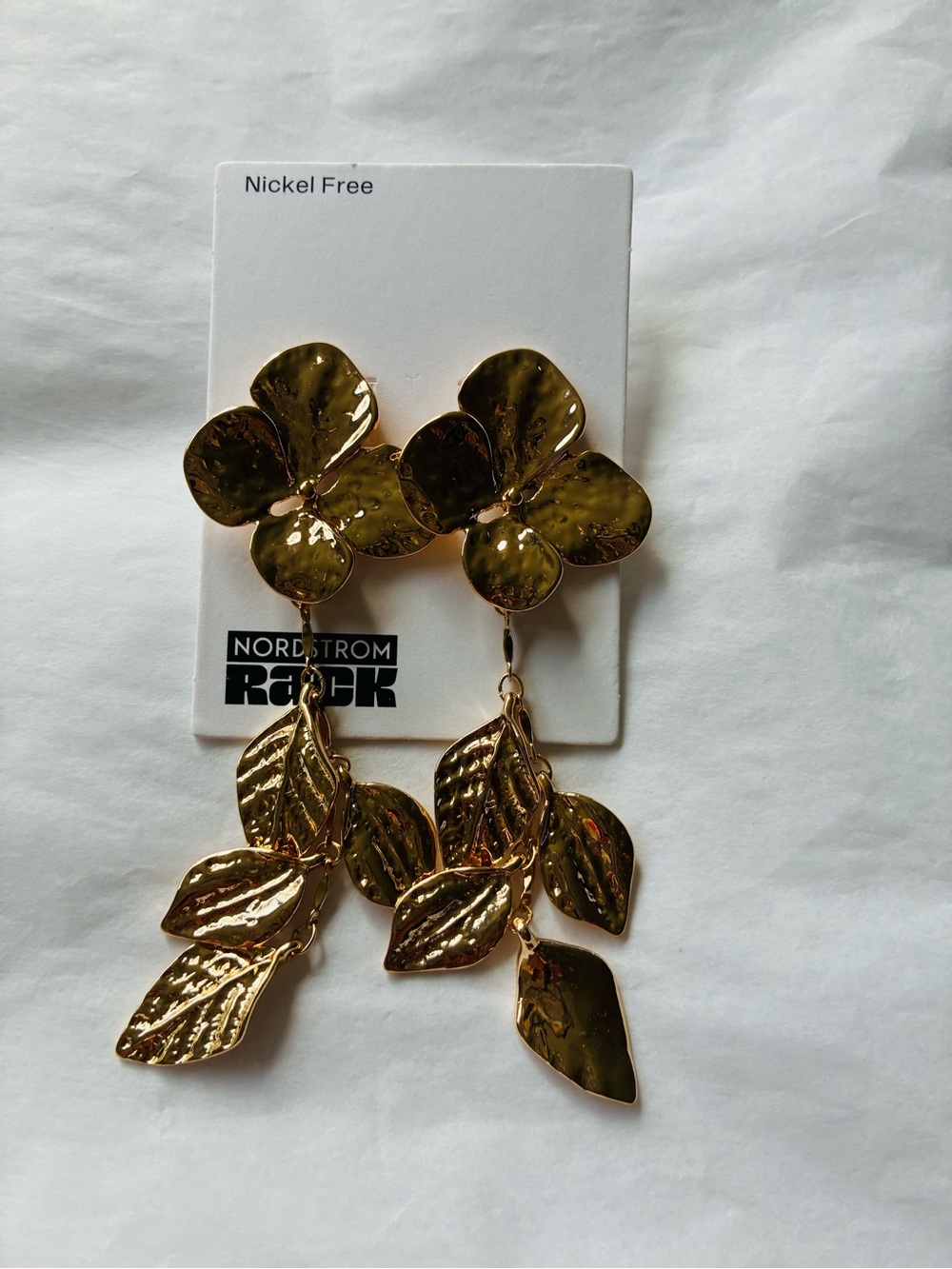Nordstrom Gold Hammered Floral Leaf Drop Earrings